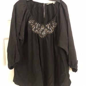 Black silk blouse with sequin detailing